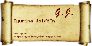 Gyurina Jolán névjegykártya